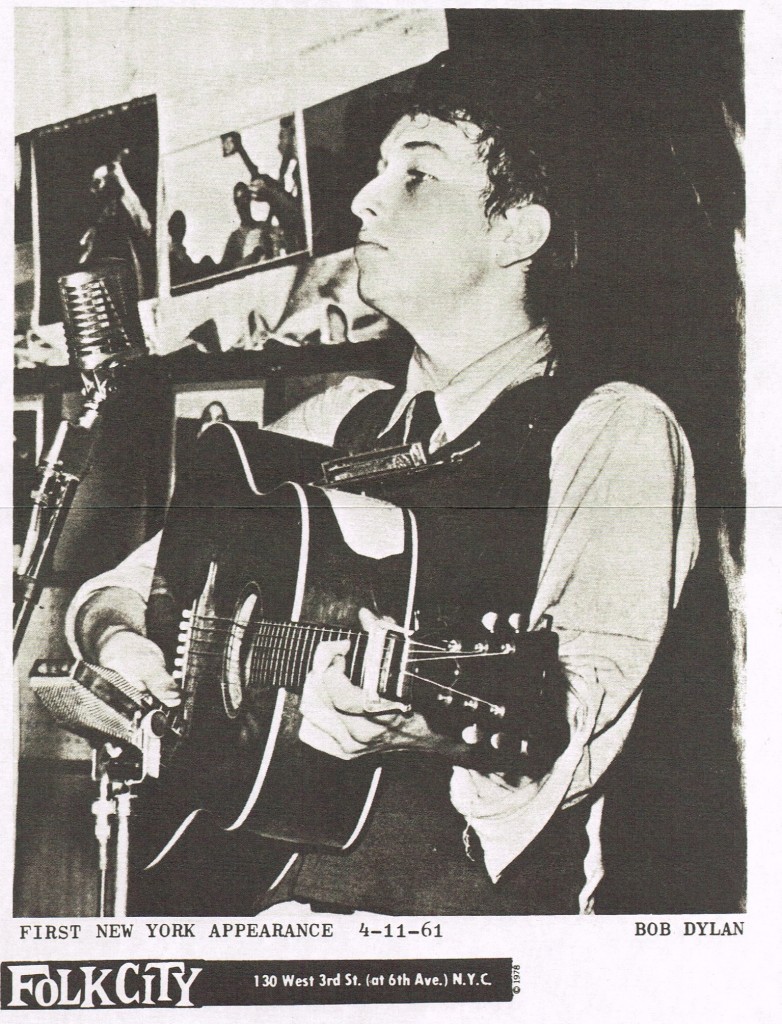 il poster della prima apparizione di Bob Dylan a New York l’11 aprile 1961 al Folk City.
